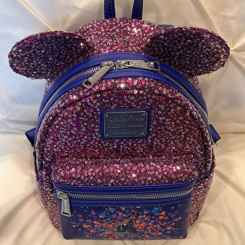 Loungefly Disneyland Paris 30th Anniversary Castle Sequin Backpack NWT - Picture 8 of 11